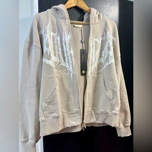 YoungLA cream/beige Graphic Zip-Up Hoodie NWT